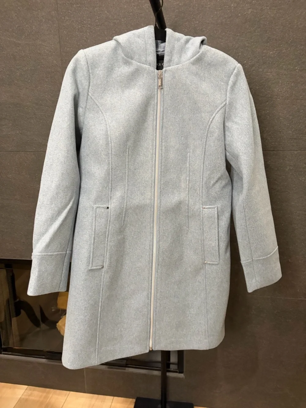 Vince Camuto Light Blue Faux Wool Hooded Zip Jacket Size Small
